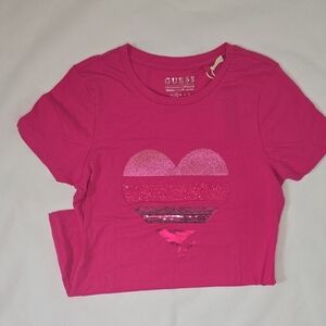 GUESS Fuchsia Heart Short Sleeve Tee